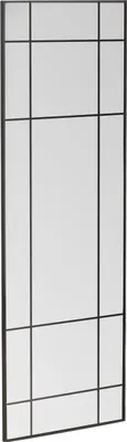 A tall, rectangular mirror with a black grid frame.