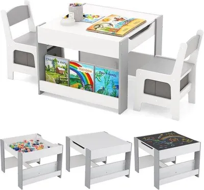 Productafbeelding van Multifunctionele Kindertafel met 2 Stoelen - 4-in-1 Activiteitstafel voor Kinderen