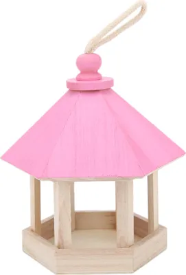 Produktbild von Wooden Bird Feeder Handmaking Outdoor Hanging Parrots Birdhouse with RoofPink