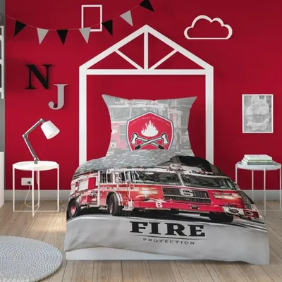 Produktbild von Lizenzbettwäsche 140x200cm Feuerwehrfahrzeug 3629A