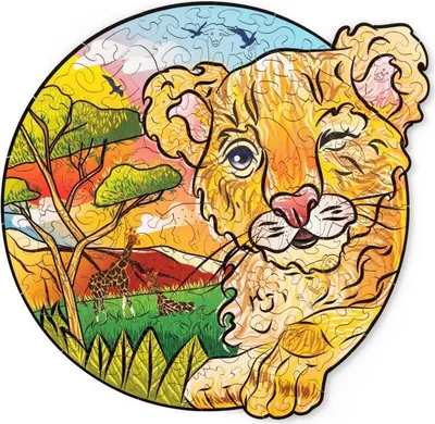 Image de puzzle 2D, Petit lion espigle, WT, bois, 112 pices