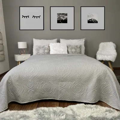 Produktbild von HOMELEVEL Tagesdecke Bett & Sofaüberwurf Bettüberwurf Sofa Tages Ornamente Decken Betthusse XXL Decke Überwurf Überdecke Hellgrau 220cmx 240cm
