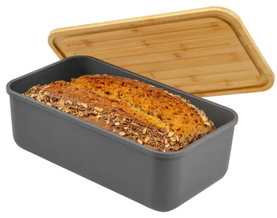 Imagen del producto de Panera Bremermann con tapa de bambú, cesta para pan | tabla de cortar, cesta para pan gris