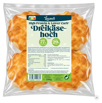 Produktbild von Locawo High Protein Low Carb Dreikäsehoch | Proteinreiche Käsebrötchen | Käsewecken 250g