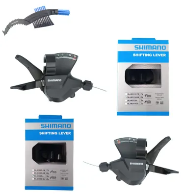 Produktbild von Shimano Schalthebel SL-M315 Set 3-Fach/8-Fach in Schwarz inkl. maxxi4you Fahrrad Kettenbürste