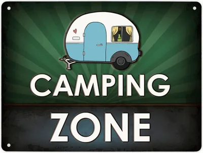 Produktbild von Metallschild XL mit Wohnwagen Motiv und Spruch: Camping Zone Schild