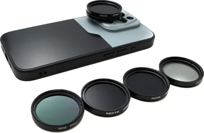 Produktbild von SYSTEM-S ND Filter Set 37 mm Neutraldichte mit Gewinde Hülle und Tasche für iPhone 15 Pro