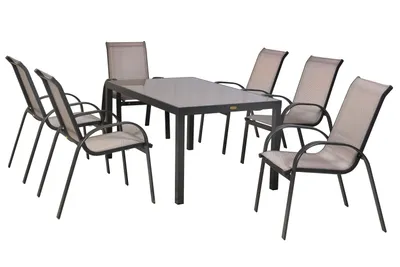 Produktbild von Merxx Gartenmöbelset Amalfi diamantbraun 7tlg., 6 Stapelsessel, 1 Tisch 150 x 90 cm - Aluminium/Textil