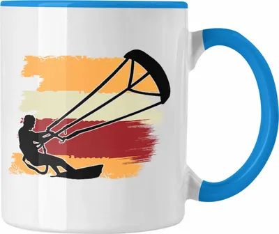 Produktbild von Trendation - Kitesurfing Tasse Geschenk für Kitesurfer Geschenkidee Bunte Grafik (Blau)