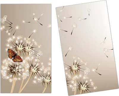 Produktbild von Spritzschutz Herdabdeckplatte Schneidebrett aus Glas Löwenzahn und Schmetterling 2-Teilig (60x52cm)