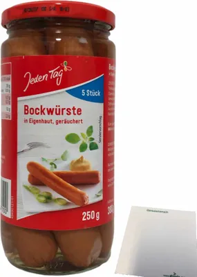 Produktbild von Jeden Tag Bockwürste in Eigenhaut schmackhaft geräuchert (5x50g) + usy Block