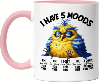 Produktbild von I Have 5 Moods Grumpy Vogel Tasse Rosa Lustig Geschenkidee für Morgenmuffel