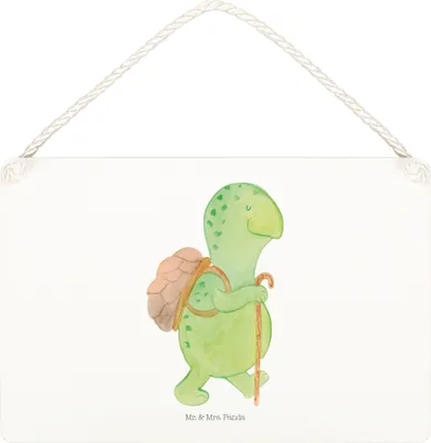 Produktbild von Mr. & Mrs. Panda Schild Schildkröte Wanderer DIN A5 - Weiß - Geschenk, Rucksack, Motivationssprüche, Wandbild Holz, holzbild, Motivationsspruch, Schildkröten, wandtafel