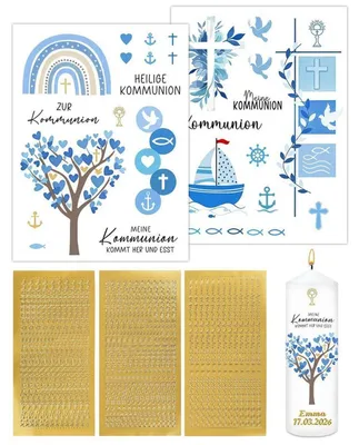 Immagine prodotto di Set per decorare candele per la Prima Comunione, con 5 fogli di lettere e numeri per la decorazione