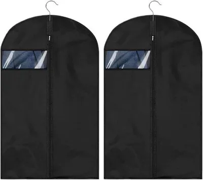 Obrázek produktu pro 2 kusy skládacích pratelných obalů na obleky s průhledným okénkem – černé (61 x 104 cm)
