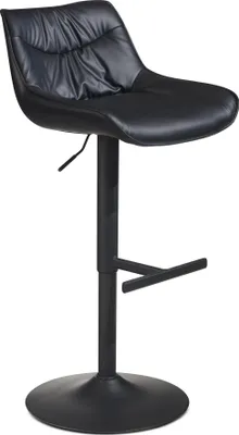 Barhocker Kunstleder Schwarz höhenverstellbar mit schwarzem Kunstlederbezug und Metallfuß in Gesamtansicht.