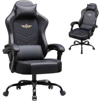 Obrázek produktu pro Herní židle GTPLAYER, ergonomická židle pro hráče, kancelářská židle s nastavitelnou výškou, opěrka hlavy a bederní opěrka, otočná židle z umělé kůže, černá