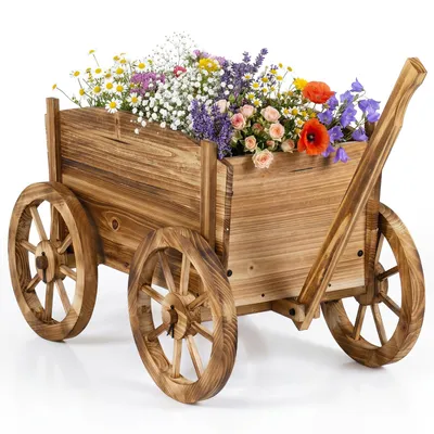 Produktbild von COSTWAY Blumenwagen Holz, Blumenständer mit 4 Rädern&Griffen, Pflanzwagen, Blumenkasten, Pflanzenkasten deko bis zu 20 kg belastbar, 78x45x72 cm