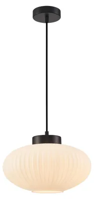 Zdjęcie produktu dla Lampa wisząca biały ryflowany klosz Groste czarna 1xE27x40W szkło wym:100x30x30cm IP20 Italux