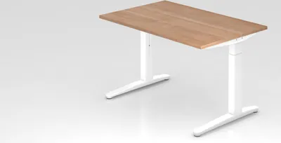 Produktbild von Schreibtisch Mika | Nussbaum | Weißes Gestell | BxT 120x80cm | Arbeitshöhe 65-85cm | höhenjustierbar, 1cm Raster | C-Fuß-Gestell | Rechteckform