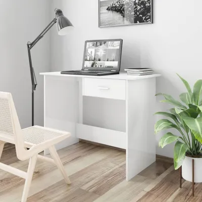 Obrázek produktu pro vidaXL Psací stůl vysoký lesk bílý 100×50×76 cm Dřevěný materiál