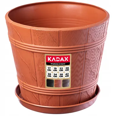 Immagine prodotto di Vaso da fiori KADAX "Pula" con piattino, vaso da fiori in plastica, terracotta, effetto legno, 22 cm