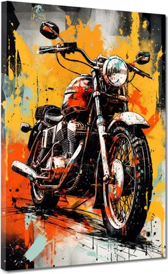 Produktbild von Abstrakt Motorrad Street Art Style Leinwandbild Wandbild Kunstdruck XL Wanddeko: 105x140x4cm