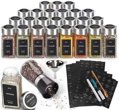 Immagine prodotto di Set di barattoli per spezie in polvere con macinino - 24 pezzi - ermetici - 120 ml