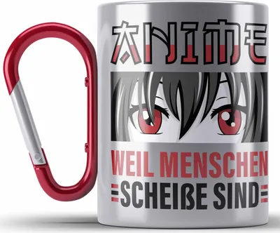 Produktbild von TRENDATION Anime Edelstahl Tasse Karabiner Geschenk Spruch Karabiner Edelstahl Tasse Karabiner Edelstahl (Rot)