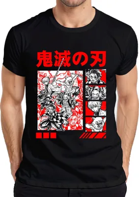 Obrázok produktu pre Kimetsu no Yaiba Demon Slayer Tanjiro Nezuko Inosuke Zenitsu Pánske tričko, čierna, XXL