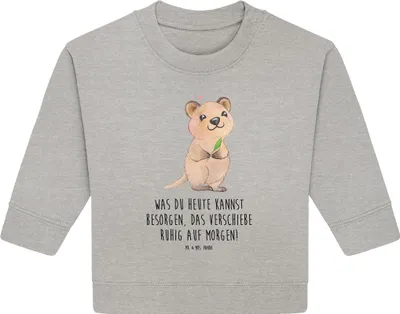 Produktbild von Mr. & Mrs. Panda Organic Baby Pullover Quokka Happy 24. - 36. Monat - Heather Grey - Geschenk, Lustige Sprüche, Aufschieberitis, Bullover, Lustiger Spruch, Verschieben