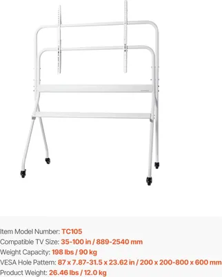 Image de Support TV, réglable en hauteur, mobile avec roulettes, quatre supports