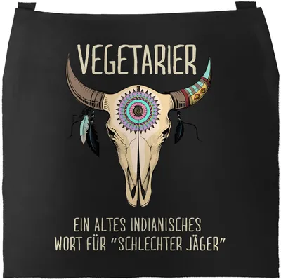 Produktbild von Grill-Schürze für Männer mit Spruch Vegetarier / Veganer Schlechter Jäger Spruch Skull Baumwoll-Schürze Küchenschürze Moonworks® Vegetarier schwarz unisize
