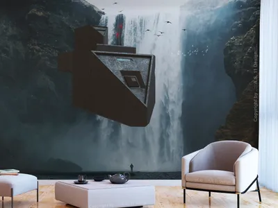 Produktbild von Vlies Fototapete Abstrakt 400x280 cm Tapeten Wandtapete XXL Landschaft Wasserfall Natur Weltraumschiff c-C-0465-a-a