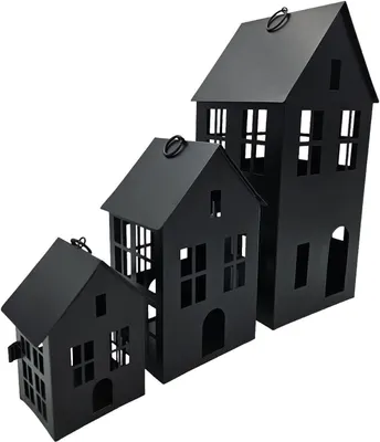 Produktbild von Haus Metall schwarz Dekoration meinposten 3 Set Laternen Windlicht