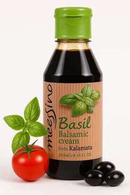 Produktbild von Messino Balsamico-Creme mit Basilikum 250 ml – Griechische Spezialität aus Balsamico & Traubenmost, Vegan, Ohne Zuckerzusatz
