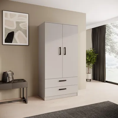 Obrázek produktu pro BEAUTYSOFA | Skříň s otočnými dveřmi TREND 90 cm kašmír, moderní skříň se zásuvkami, tyčí na ramínka a policemi – systém Soft-Close