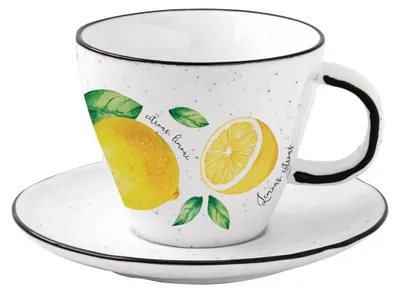 Produktbild von Tasse mit Untertasse Amalfi Zitronen weiß gelb 250ml aus Porzellan Easy Life