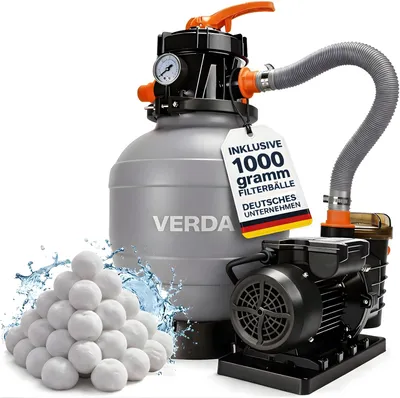 Produktbild von VERDA Sandfilteranlage SN5883 für Pools bis 50.000 l, 13.200 l/h, 550 W Sandfilterpumpe mit 1000 g Filterbällen, 12 m Förderhöhe, 38 mm Anschluss
