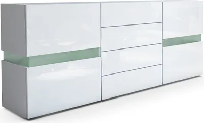 Produktbild von Vladon Sideboard Flow, Germany, Weiß matt/Weiß Hochglanz - Moderne Kommode mit Ambient Light Verglasung für Ihr Wohnbereich (177 x 75 x 39 cm)
