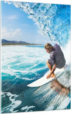Produktbild von Bilder auf glas - Einteilig - Surfen Surfer Ozean Welle - 50x70cm - Glasbilder - Wandbilder - Bilder - zum Aufhängen bereit - Wanddekoration aus Glas - Glas Bilder - Wandbild auf Glas - GPA50x70-2785