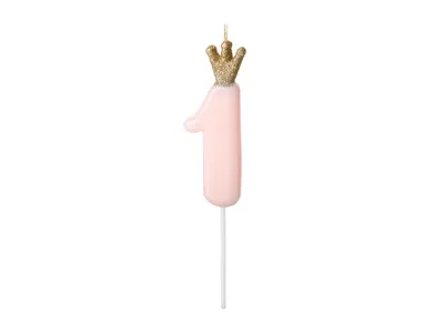 Zdjęcie produktu dla Świeczka urodzinowa Cyferka 1 z koroną, jasny róż