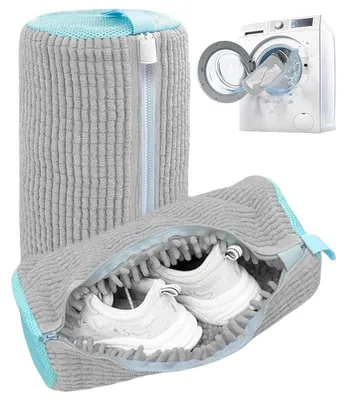 Immagine prodotto di Sacchetto per la pulizia delle scarpe, lavabile in lavatrice, confezione da 2, colore grigio, riutilizzabile, con cerniera, sacchetto per il bucato resistente