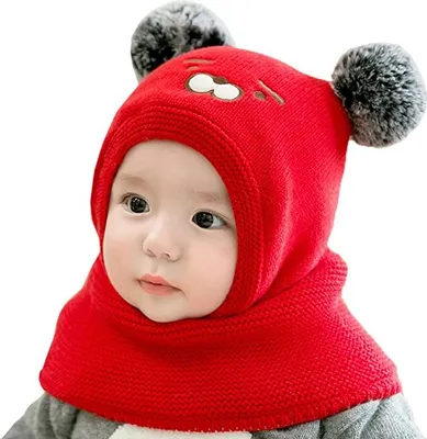 Produktbild von Baby schlupfmütze Warm Niedlich Bär Wintermütze Schalmütze Strickmütze mit Bommel Fleecefutter Beanie Mütze