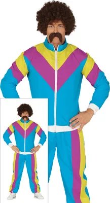 Immagine prodotto di tuta sportiva 80s Performance Blu Giallo Viola Fitness Retro, Taglia: 56 - 58 (XXL) Colore: Blu