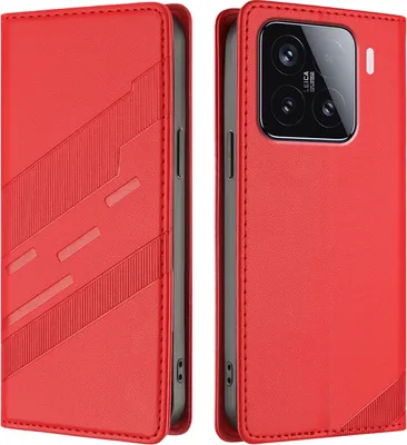 Produktbild von Hülle für Xiaomi 15, Kunstleder Brieftaschen Handyhülle mit Kartenfach und Standfunktion Rot