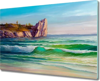 Produktbild von Coloray Hackbrett Herdabdeckplatte 80x52 cm Küchenbrett Kochplattenabdeckung Schneidebrett - Nature Coast Wellen