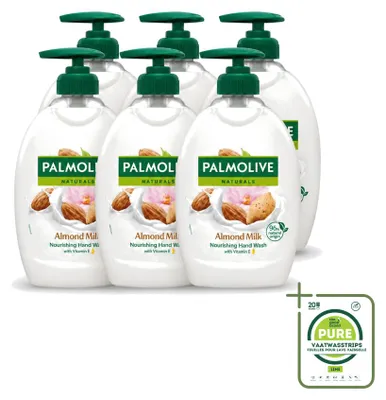 Image de 6 flacons de liquide lavant pour les mains Palmolive, parfum lait d'amande, avec pompe, 500 ml, lot de 6
