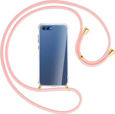 Produktbild von Handykette Backcover-Schutzhülle mit Band (Metall goldfarben) für Honor View 10 / V10 - rosa