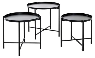 Beistelltisch-Set 3er-Set rund schwarz Metall Art Deco